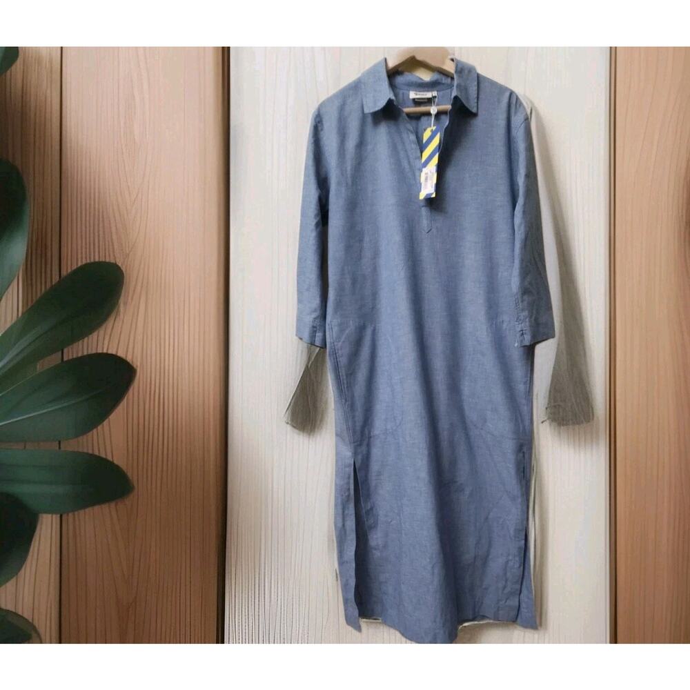 Sleepy Jones Hesse Kaftan Chambray Blue Long Dress $228 Size Small